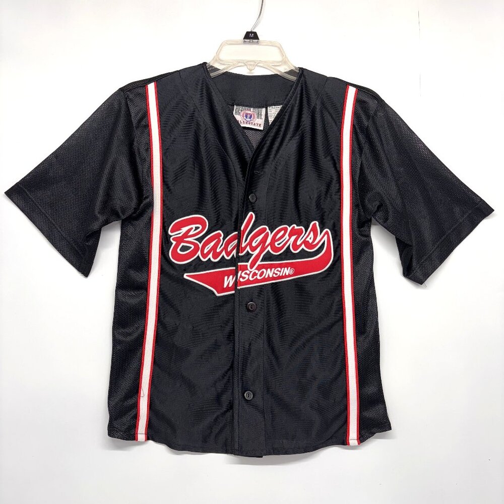 Vtg Genuine Stuff Collegiate Licensed Wisco Badgers Embroidered Jersey Youth M
